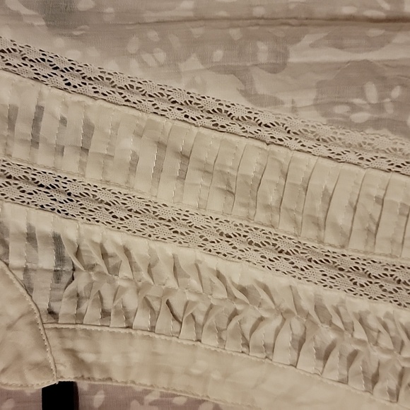 XL White Tuxedo Pleat Burn out Button Top Sheer Boho - Picture 8 of 10